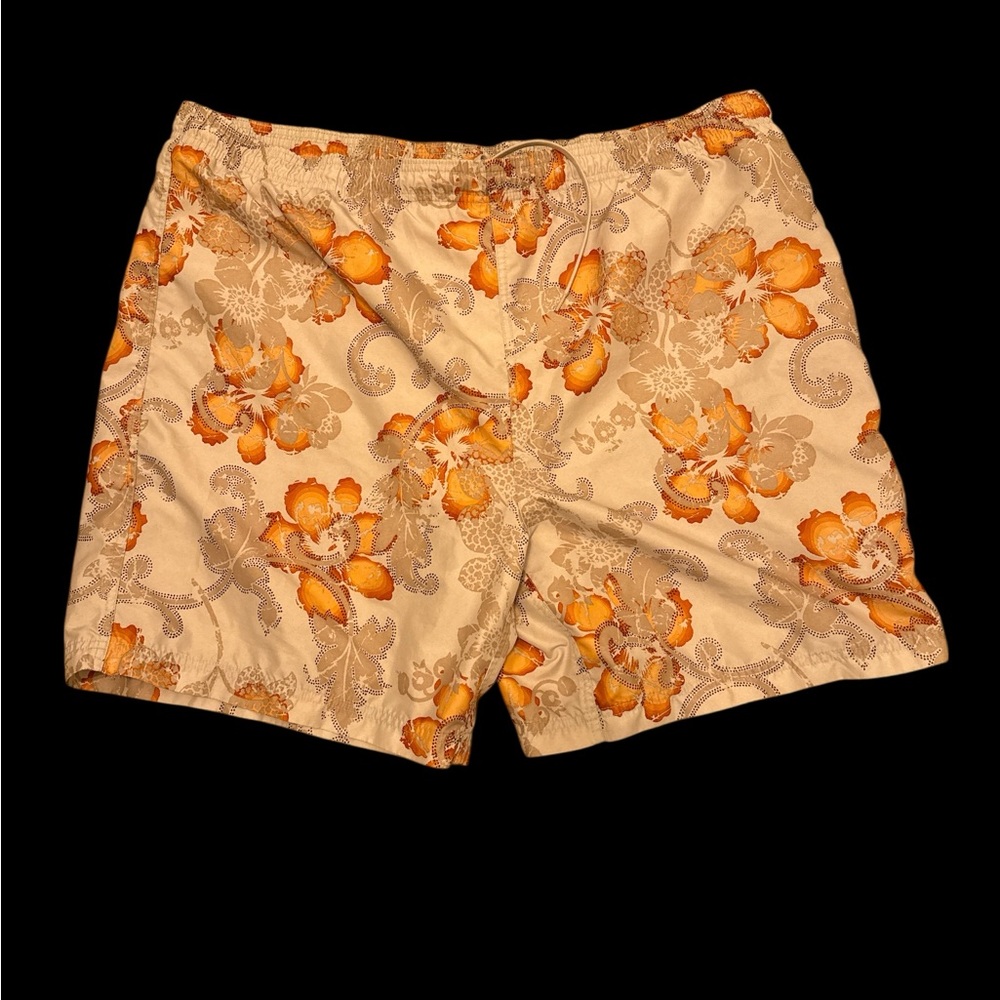 Men's Floral Board Shorts - Orange and Cream